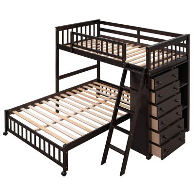Twin Over Full Bunk Bed with Drawers and Shelves