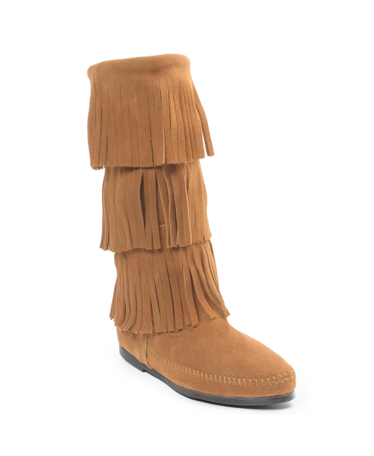 Women's Suede 3-Layer Fringe Boots - Taupe
