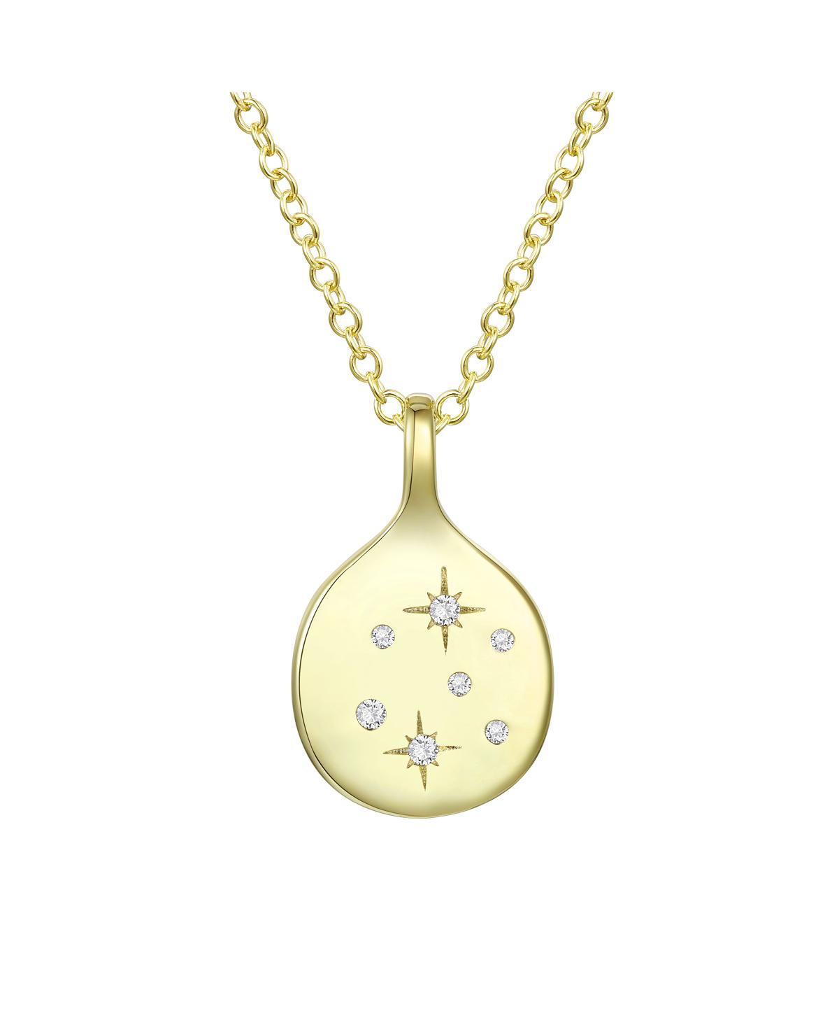 14K Gold Plated with Cubic Zirconia Stars Round Shaped Pendant Necklace - Gold