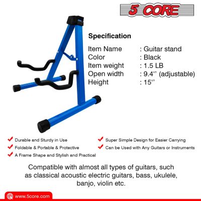 Guitar Stand Floor Adjustable Heavy Duty A Frame Universal Folding Acoustic Electric Bass Mandolin Banjo Violin Stands For On Stage Studio - GSS BLU