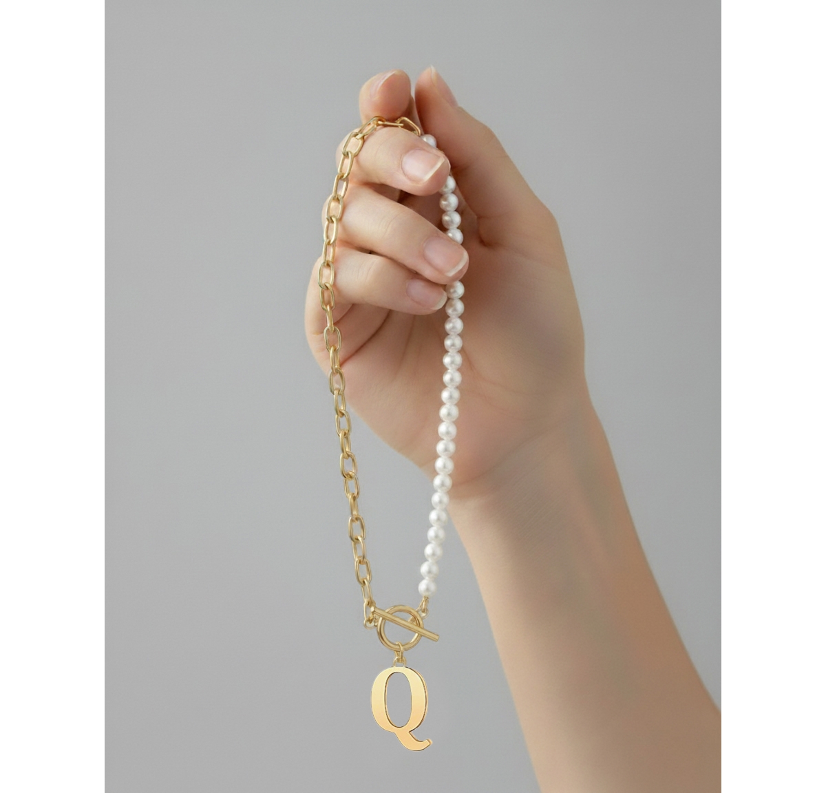 Rachel Glauber 14K Gold Plated Initial Imitation Pearl Link Chain Necklace - Gold 718