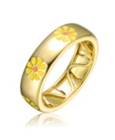 GiGiGirl 14k Yellow Gold Plated with Yellow & Orange Enamel Daisy Stacking Band Ring for Kids/Teens - Yellow