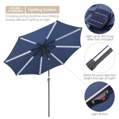 9ft Solar Power LED Patio Umbrella Outdoor Yard Parasol Sunshade Tilt with Crank