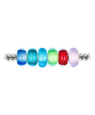 Set Of 6 Translucent Jewel Tones Murano Glass Bubble Charm Bead Spacer Sterling Silver Core Fits European Bracelet