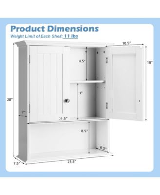 Wall Mount Bathroom Cabinet Storage Organizer with Doors and Shelves
