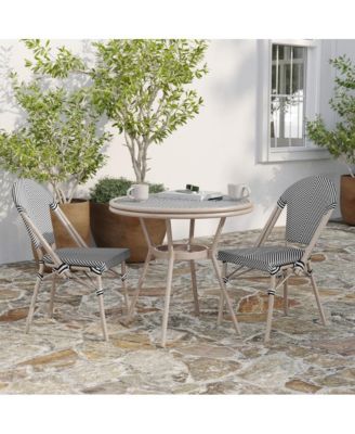 Mael Bistro Style Table With Tempered Glass Top, Textilene, And Bamboo Finished Metal Frame For Indoor/Outdoor Use
