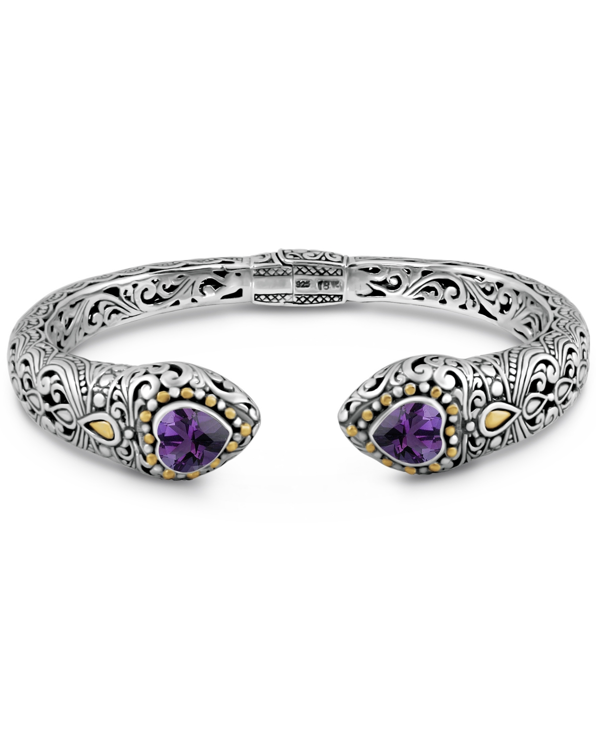 Devata Amethyst & Bali Lovina Cuff Bracelet in Sterlingand 18K Gold - Silver