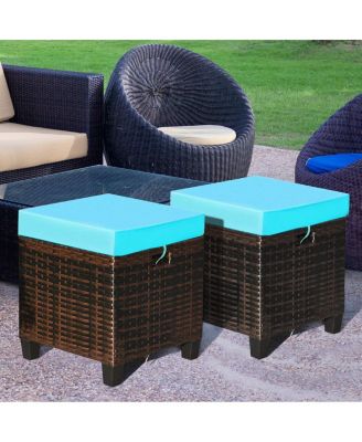 2 Pieces Patio Rattan Ottoman Seat with Removable Cushions