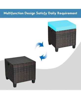2 Pieces Patio Rattan Ottoman Seat with Removable Cushions