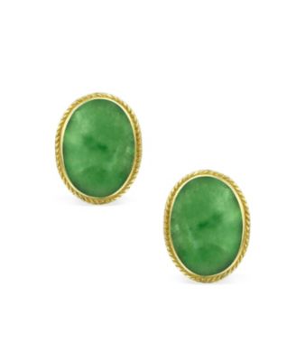 7CT Oval Cabochon Natural Jade Lapis Lazuli Onyx Turquoise 14K Gold Plated Sterling Silver Clip-On Earrings