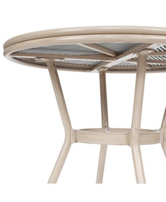 Mael Bistro Style Table With Glass Top, Textilene, 2 Stack Chairs, And Bamboo Finished Metal Frame For Indoor/Outdoor Use