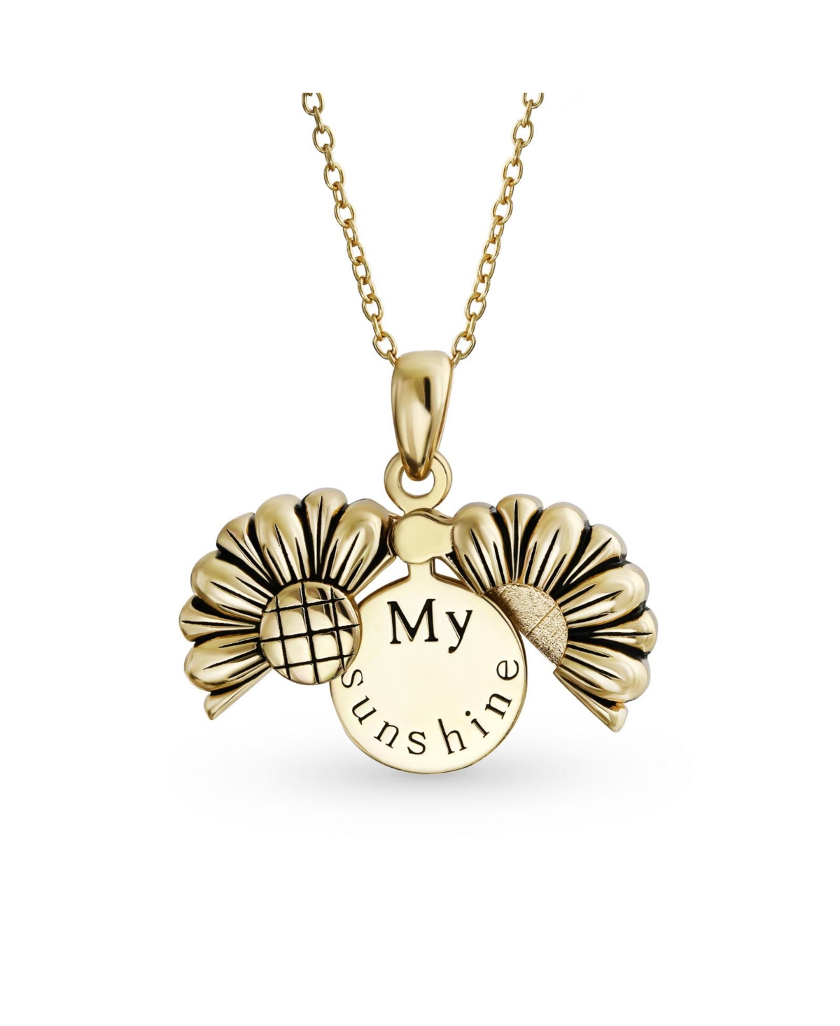 Personalize Floral Flower Inspirational Saying My Sunshine Words Sunflower Open Locket Pendant Necklace Girlfriend 14K Gold Plated Sterl