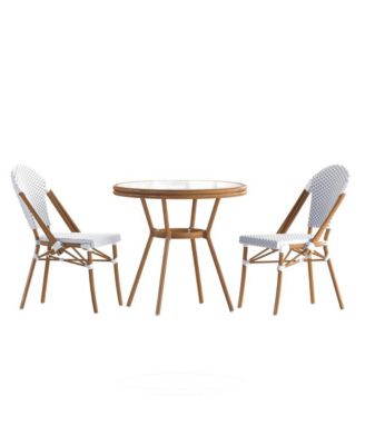 Celia Bistro Style Table With Glass Top, Pe Rattan, 2 Stack Chairs, And Bamboo Finished Metal Frame For Indoor/Outdoor Use