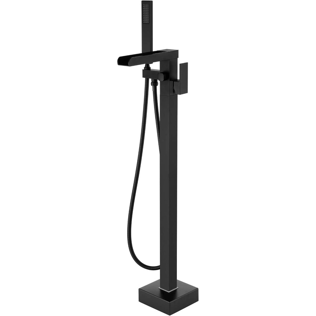 Streamdale Furniture Bathroom Freestanding Waterfall Tub FillerFloor Mount Faucet With Hand Shower - Matte black
