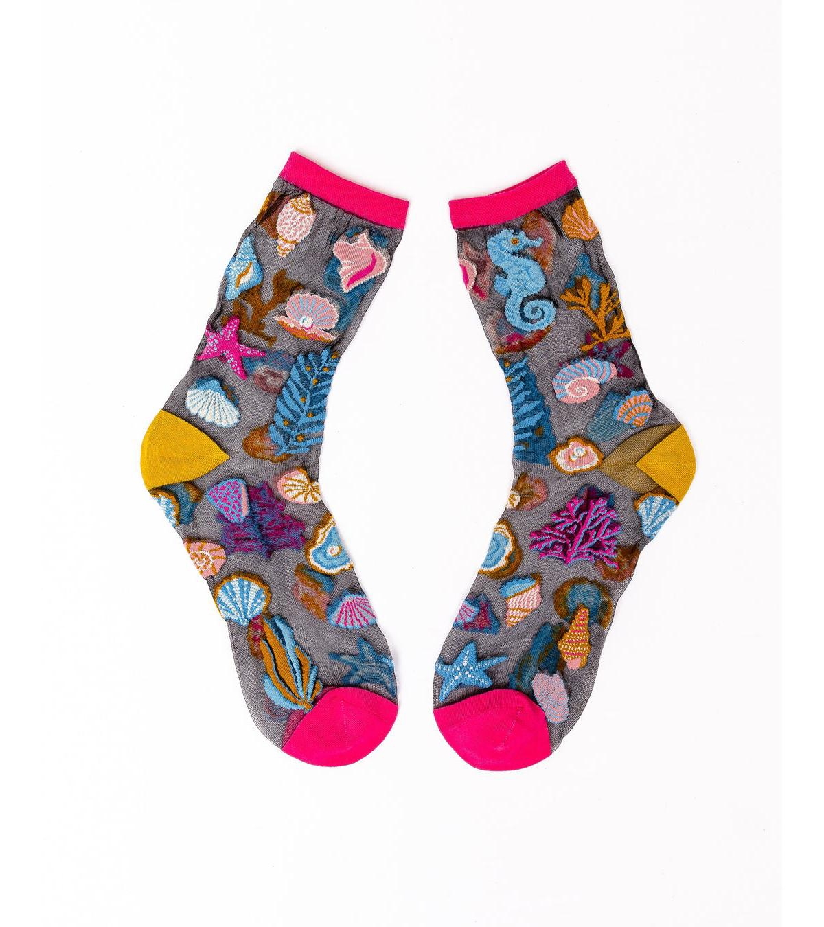 Sock Candy Women's Under The Sea Black Sheer Sock In Multi