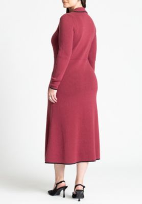 Women's Plus Size Ribbed Sweater Dress With Collar