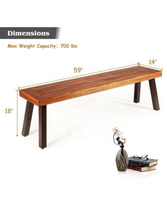 Set of 2 Patio Acacia Wood Dining Benches