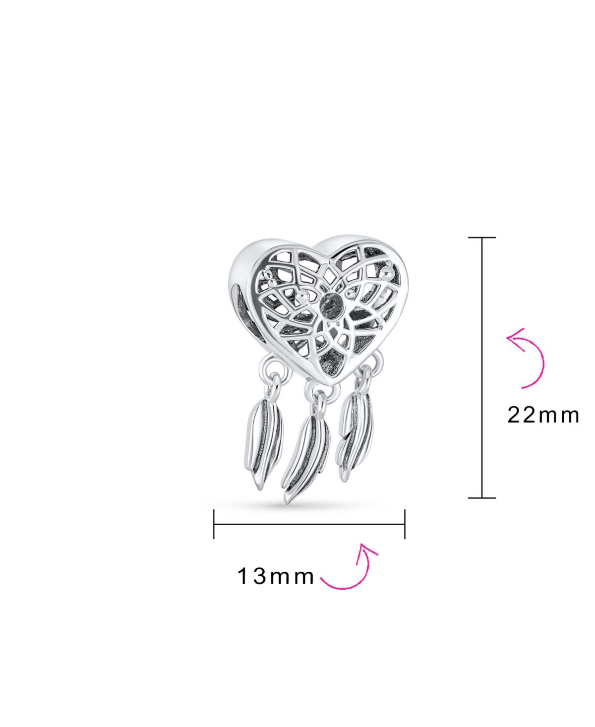 Bling Jewelry Hopes Dreams Heart Spiritual Amulet Symbol Dream Catcher Dangle Charm Bead Tassel Feather Leaves For Women Sterling Silver Fits European