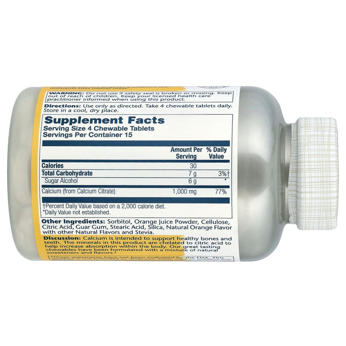 Solaray Calcium Citrate Natural Orange 1 000 mg - Chewables (250 mg per Tablet) - Assorted Pre-pack (See Table 9