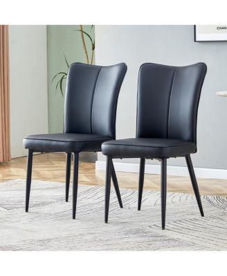 Streamdale 2 Pc. Black PU Faux Leather Upholstered Curved Backrest High-Density Foam Cushion Metal Leg Modern Minimalist Dining Chair Set