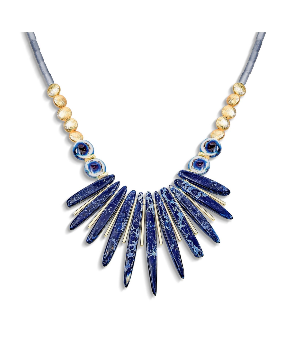 Blue Peck Organic Faceted Beads Gemstone Irregular Stone Bib Fan Statement Collar Choker Necklaces Western Jewelry For Women Gold Plated