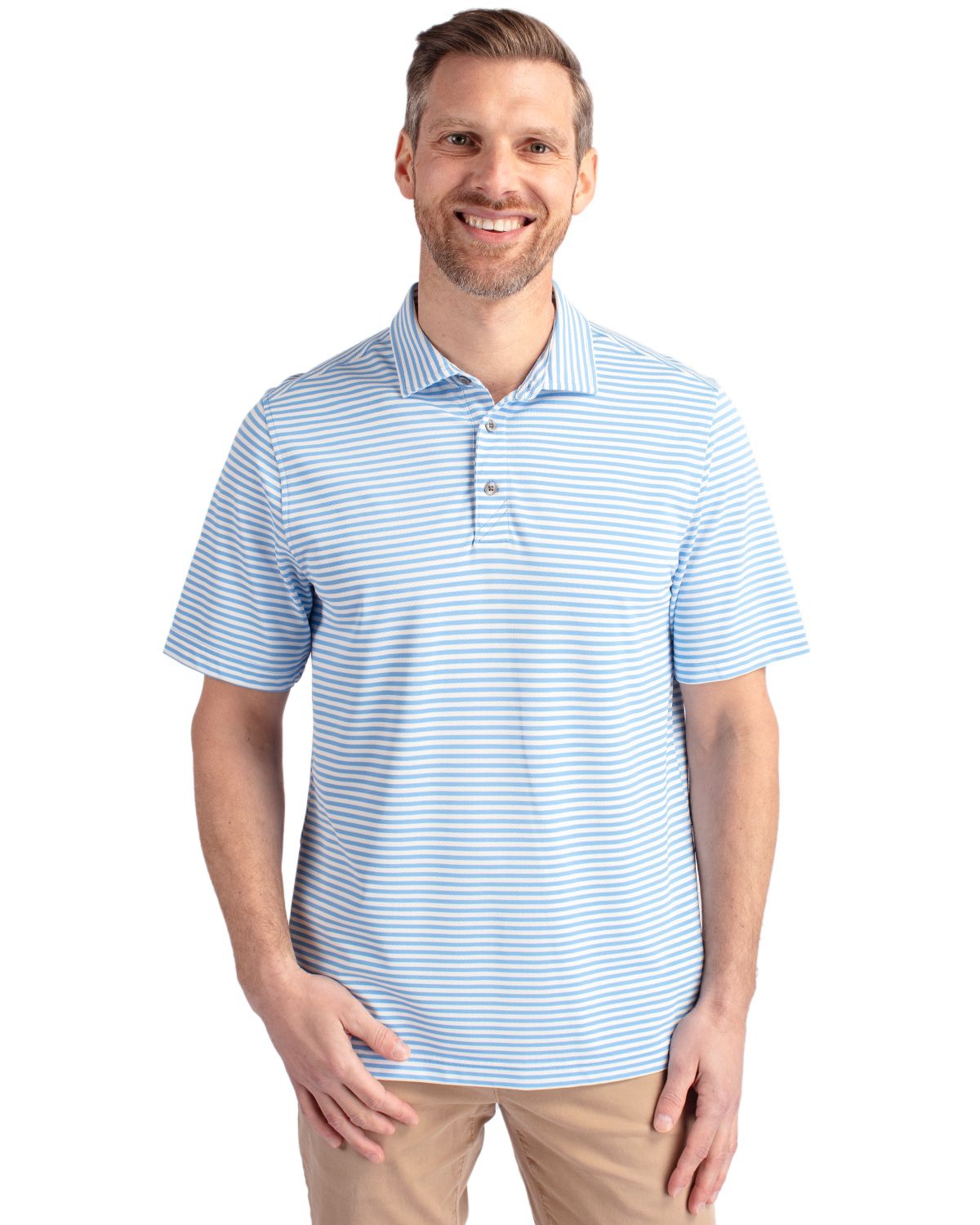 Virtue Eco Pique Stripe Recycled Mens Big and Tall Polo Shirt - Black