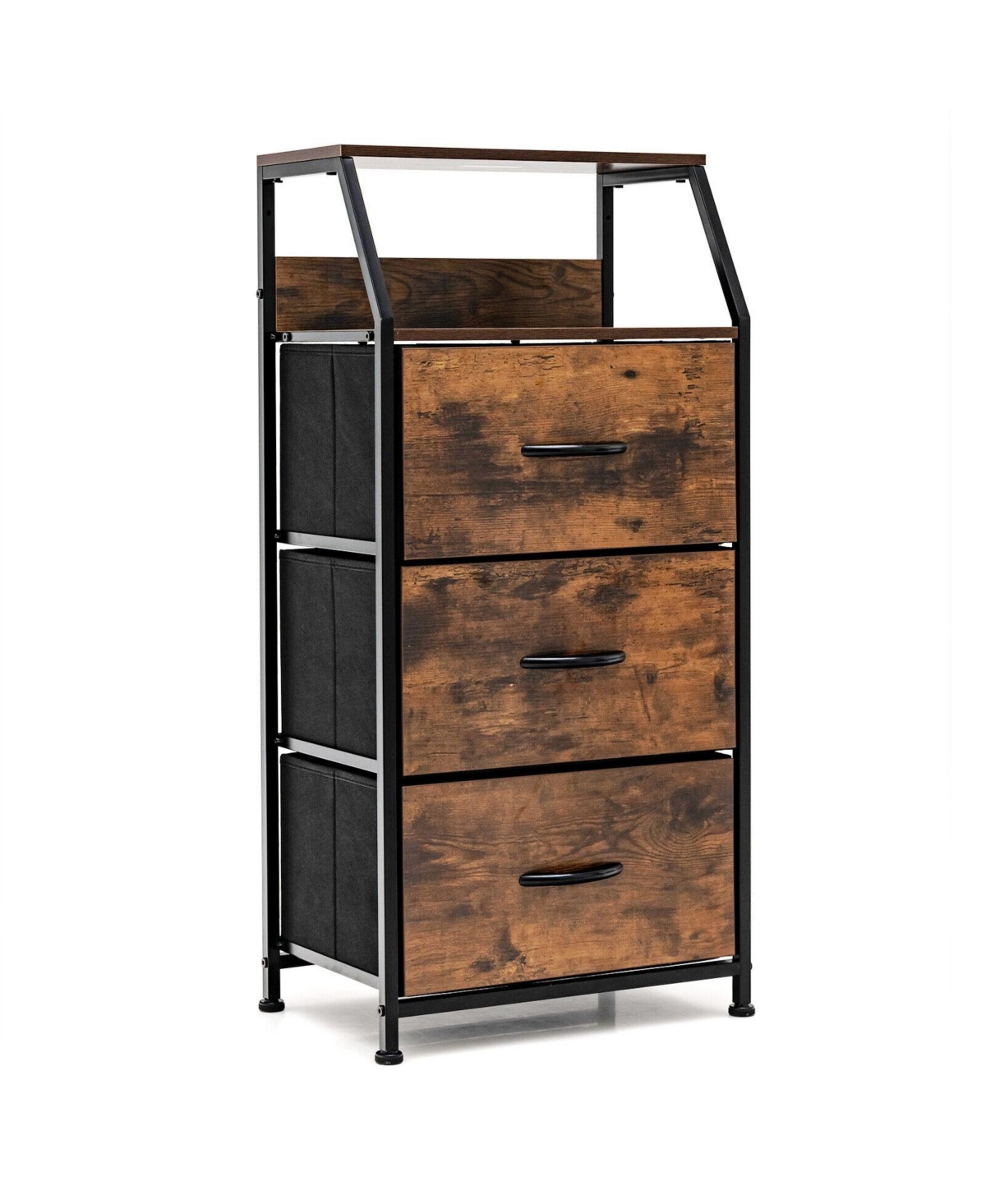 Freestanding Cabinet Dresser with Wooden Top Shelves - Brown