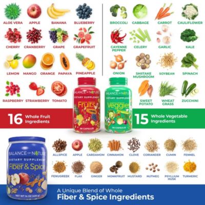 Whole Health System - Whole Food Fruits & Veggies and Fiber & Spice Supplements - 30 Servings Each