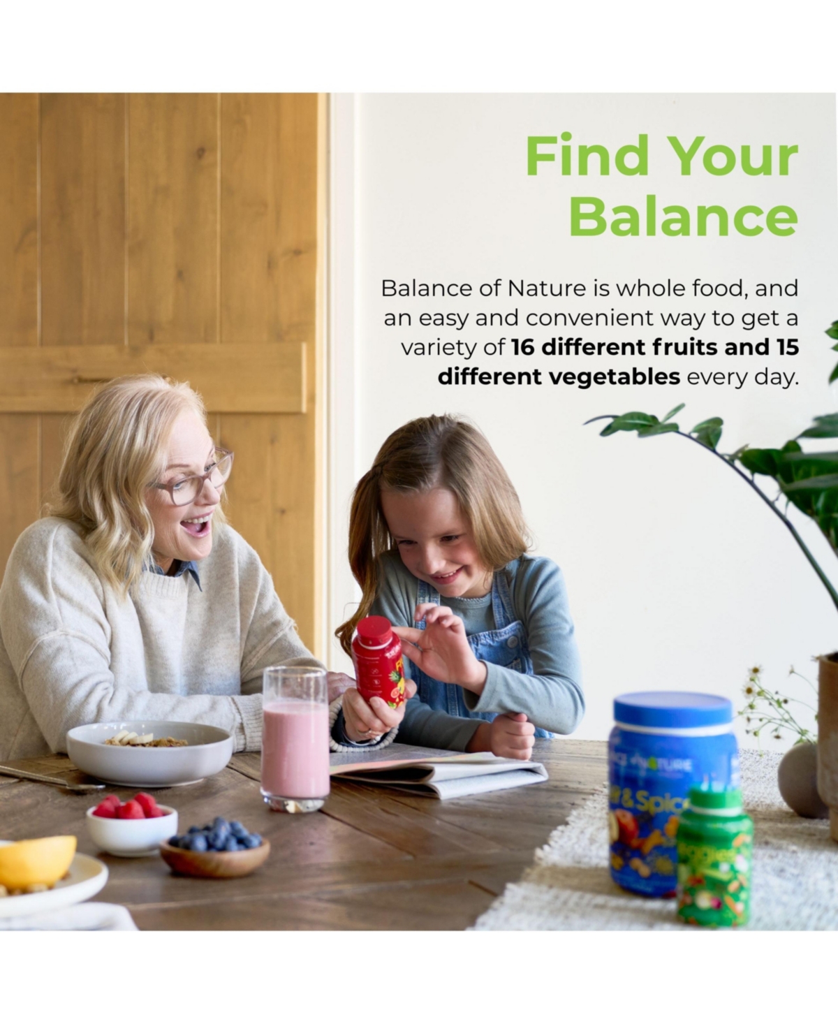 Balance of Nature Fruits & Veggies Supplements - Whole Fruit and Vegetable Ingredients for Women, Men