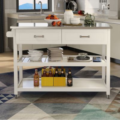 Stainless Steel Tabletop White Kicthen Cart with Two Drawers