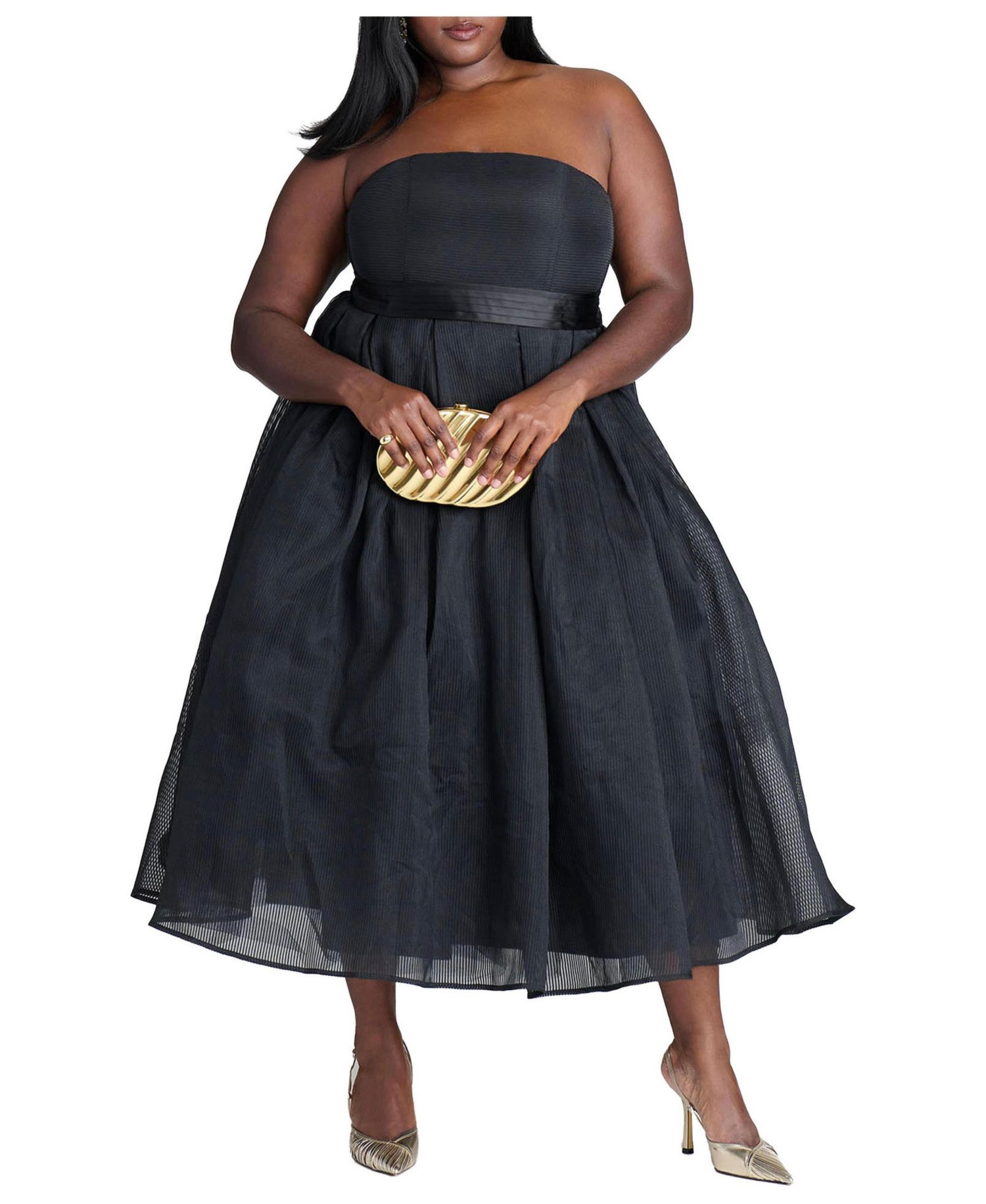 Women's Strapless Organza Midi Dress