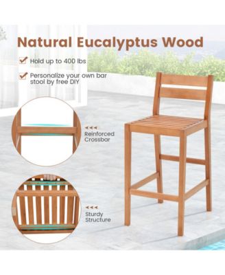 Set of 2 Outdoor Wood Barstools with Soft Seat Cushion