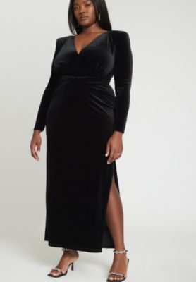 Women's Plus Size Velvet Tie Waist Gown