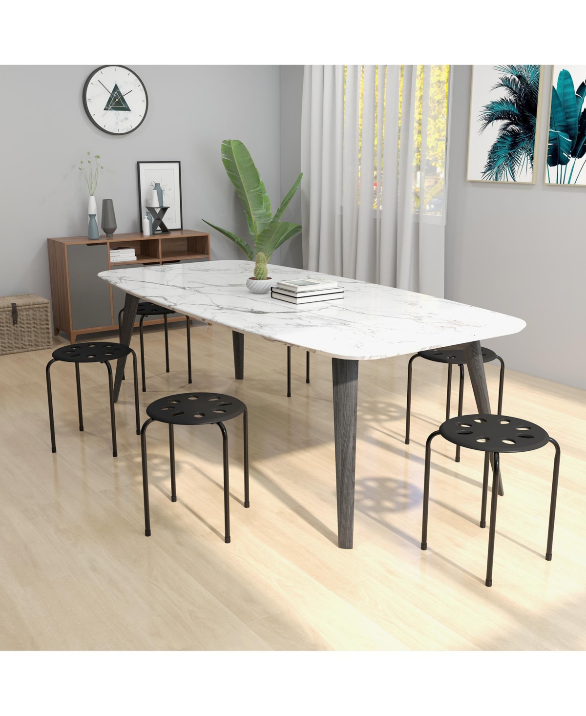 17.5 Inch Set of 6 Portable Plastic Stack Stools with Metal Frame