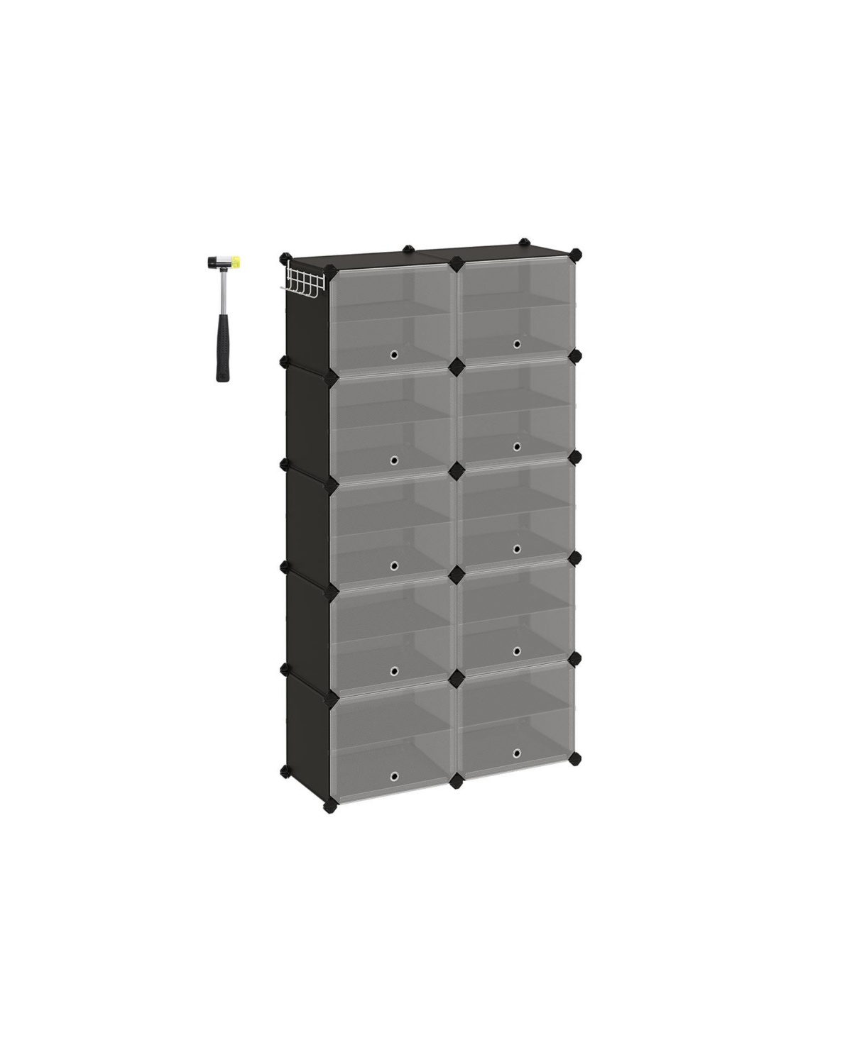 Interlocking Shoe Rack, Cubes Shoe Organizer with Doors, Plastic Shoe Storage Cabinet, 10 Cubes - Black