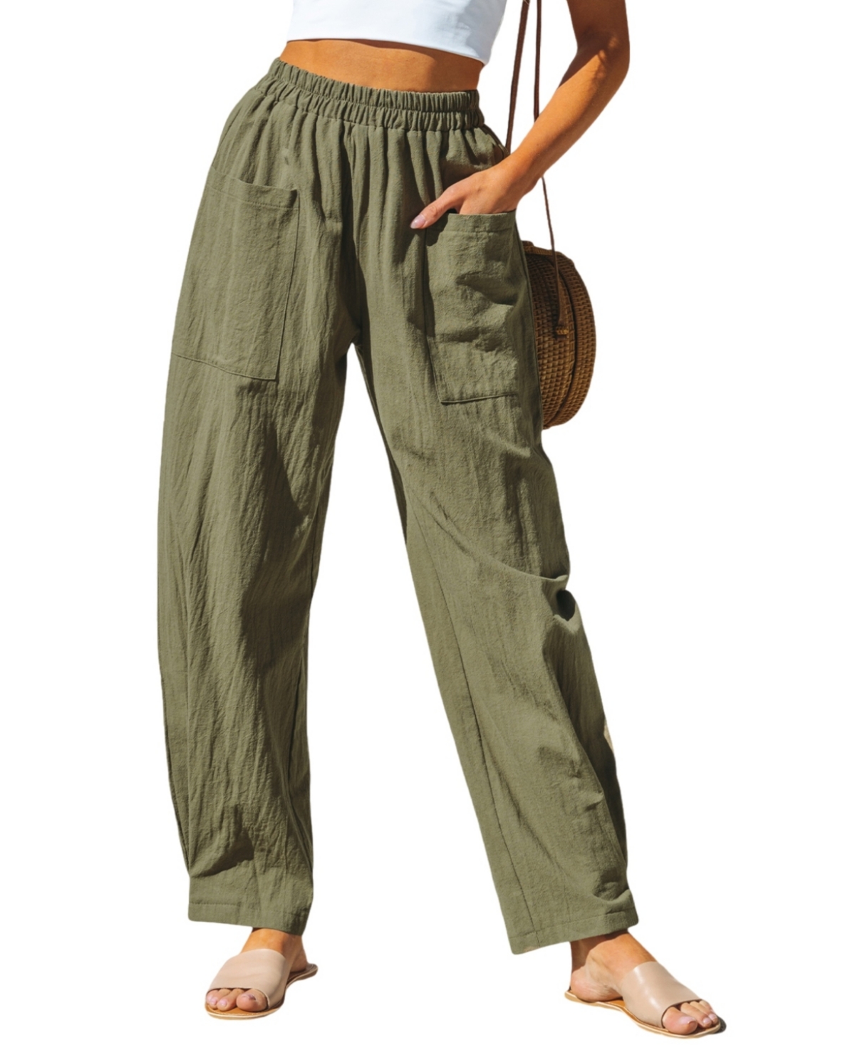 Women's Green Patch Pocket Tapered Leg Pants - Dark green