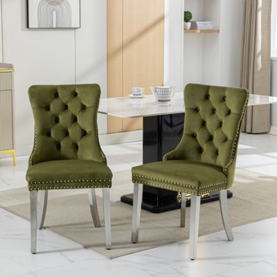Modern Velvet Dining Chairs with Chrome Legs, Set of 2