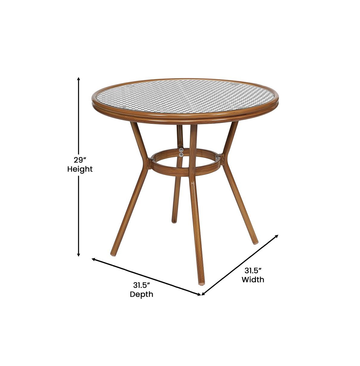 Merrick Lane Celia Bistro Style Table With Glass Top, Pe Rattan, Stack Chairs