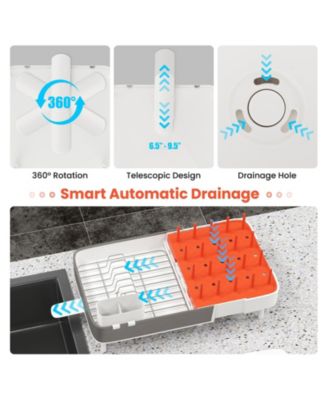 Expandable Dish Drying Rack Adjustable Dual-Part Dish Drainer with Detachable Utensil Holder