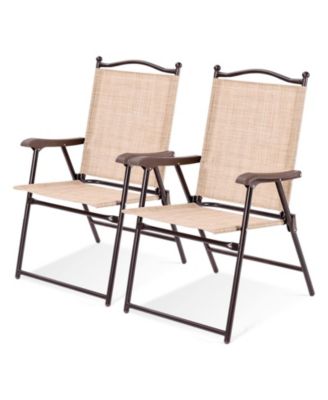 Set of 2 Patio Folding Sling Back Camping Deck Chairs