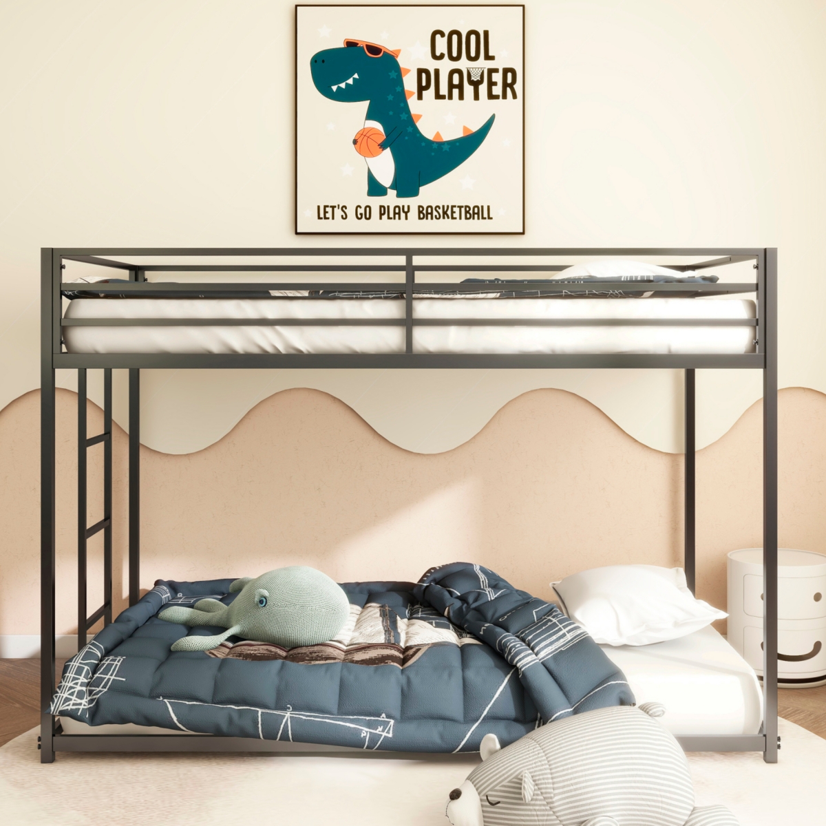 Streamdale Furniture Same as original B083124170 Adam Sturdy Twin over Twin Metal Bunk Black for Kids and Adult, Low Profile and Easy Climbing with St