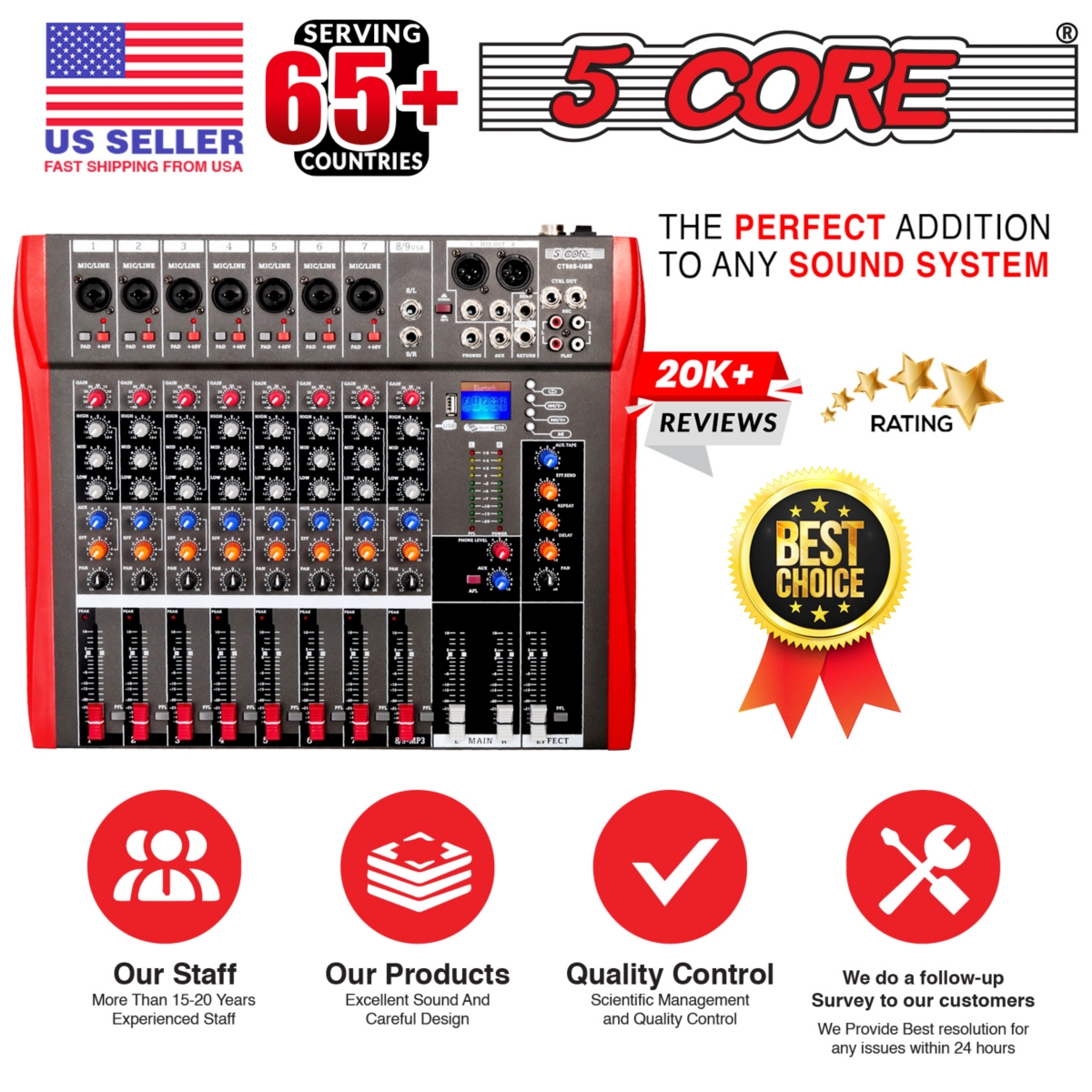 5 Core Audio Mixer 8 Channel Dj Controller Professional Sound Board Bluetooth Usb Mx 8CH