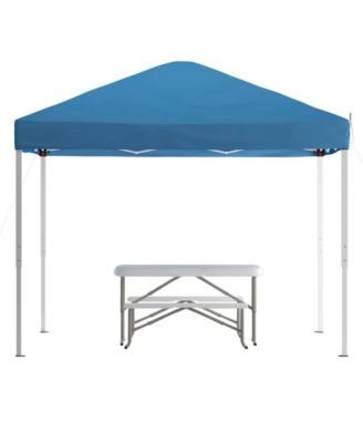Portable Tailgate, Camping Or Event Set With White Pop Up Event Canopy Tent With Carry Bag And Folding Table With Benches Set