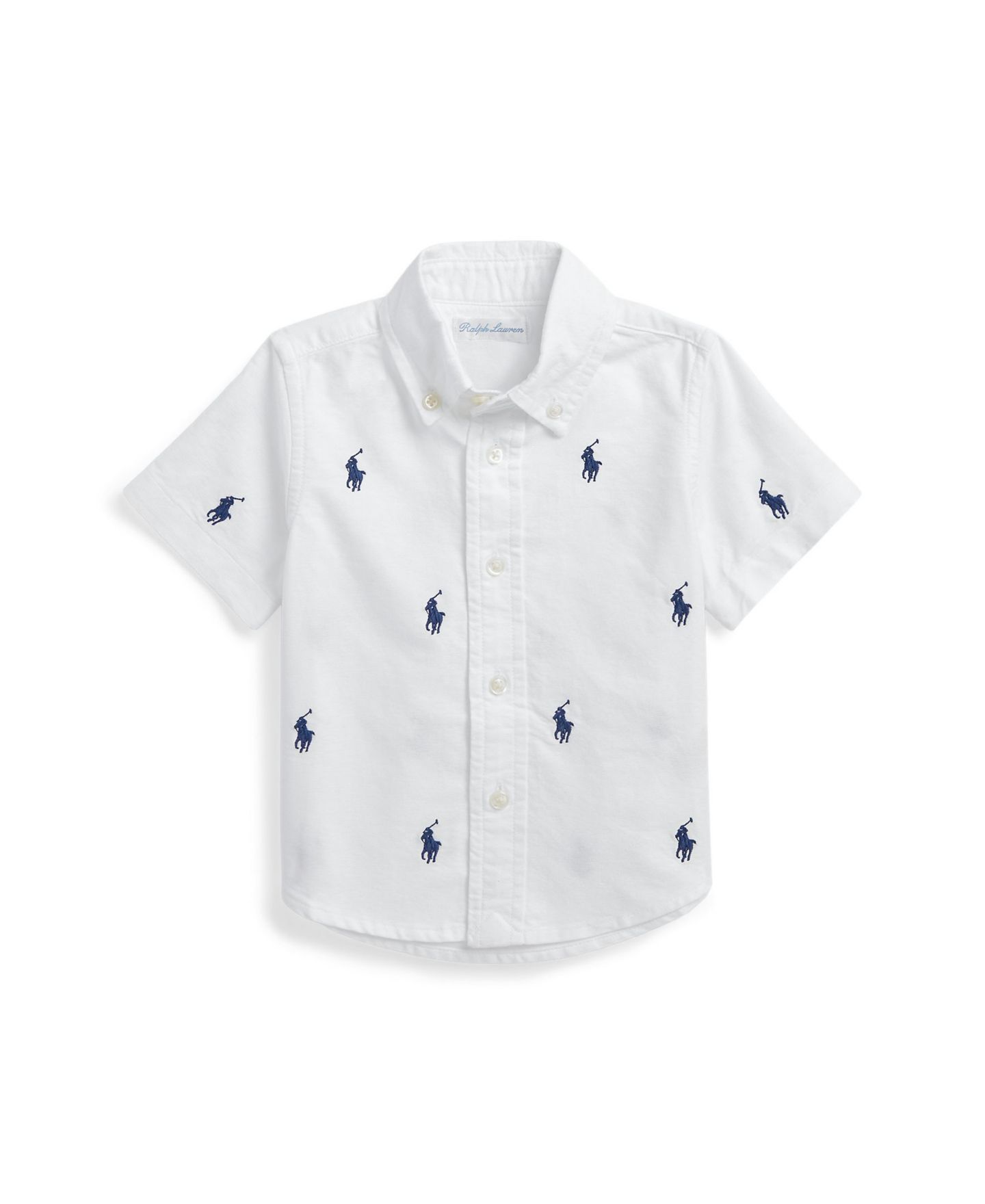 Рубашка Polo Ralph Lauren Pony Oxford Short-Sleeve Shirt для мальчиков-малышей, цвет: Белый / Тёмно-синий — фото 1