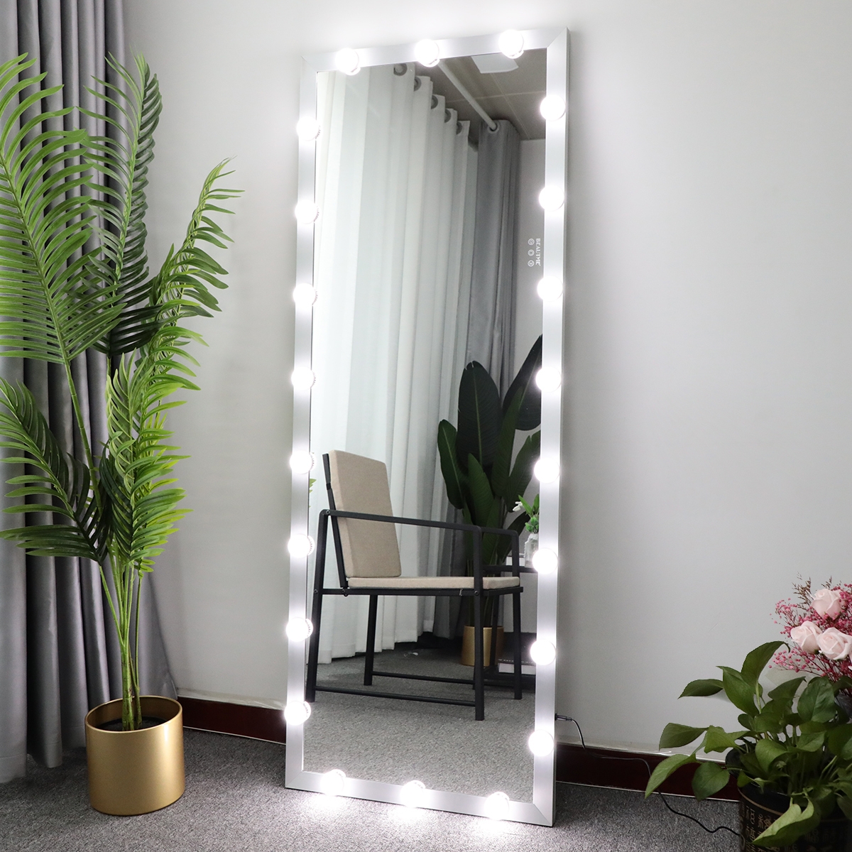Streamdale Furniture Modern Wall Standing Bedroom Hotel Length Mirror With Led Bulbs Touch Control Whole Body