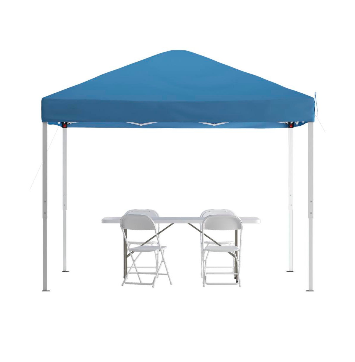 Outdoor Event/Tailgate Set With Pop Up Event Canopy With Carry Bag, Bi-Fold Table And 4 Folding Chairs - White
