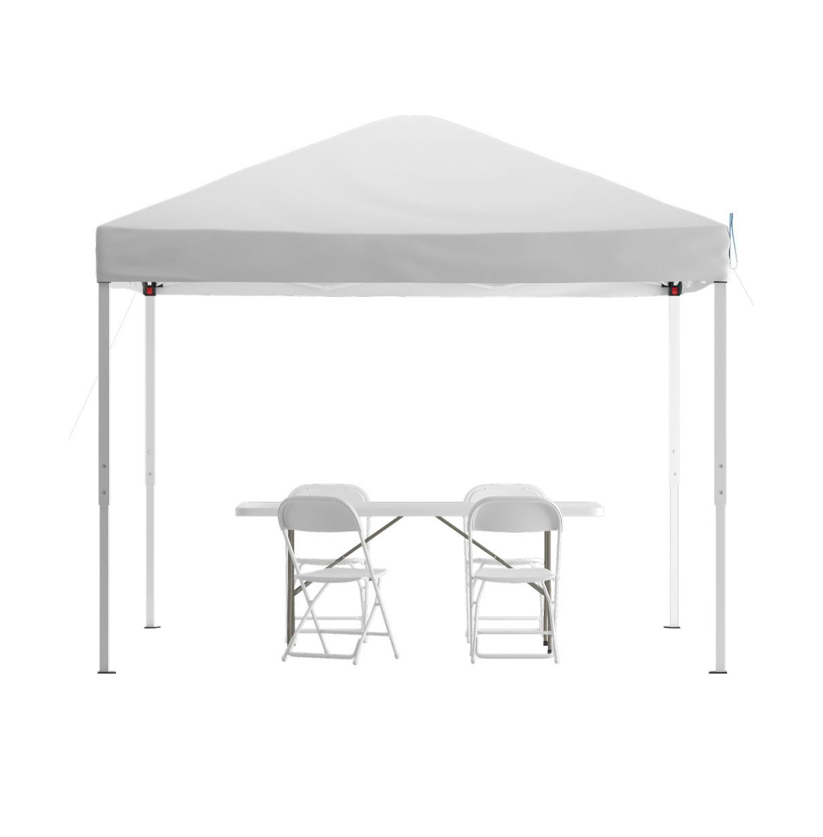 Outdoor Event/Tailgate Set With Pop Up Event Canopy With Carry Bag, Bi-Fold Table And 4 Folding Chairs - White