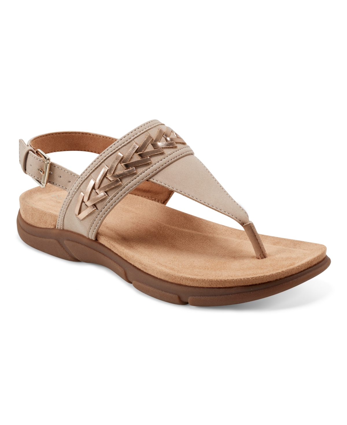 Shop Easy Spirit Women's Monte Round Toe Thong Strap Sandals In Light Natural,gold