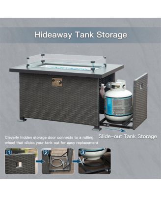 Smokeless Fire Pit Table for Outdoor Patio with Glass Wind Guard