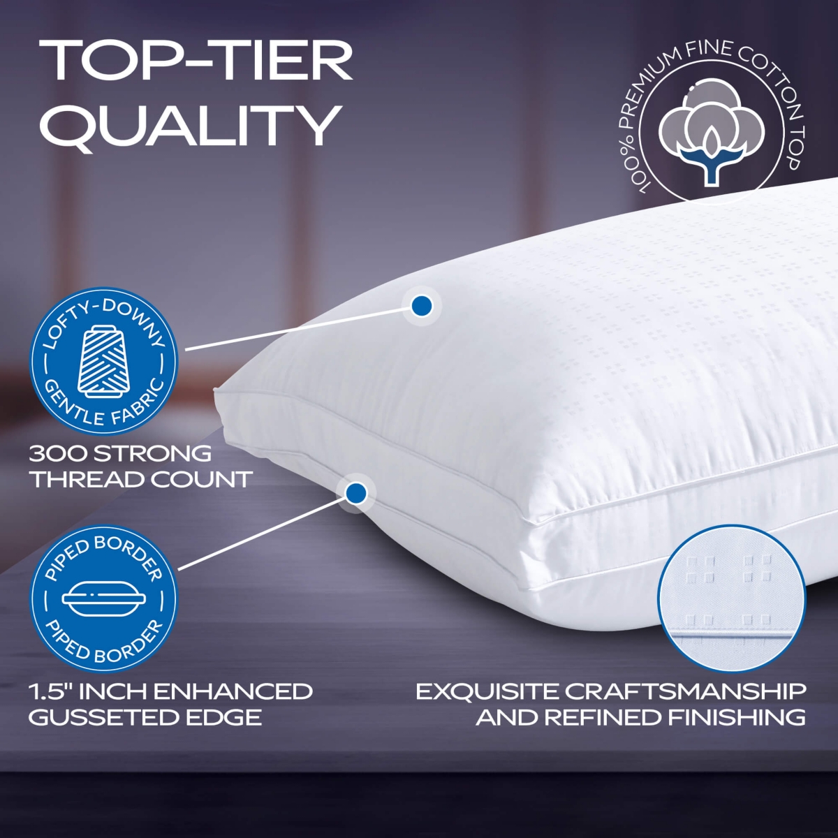 Maxi 100% Cotton Down Alternative Vacuum Packed Pillows –(2 Pack) - White